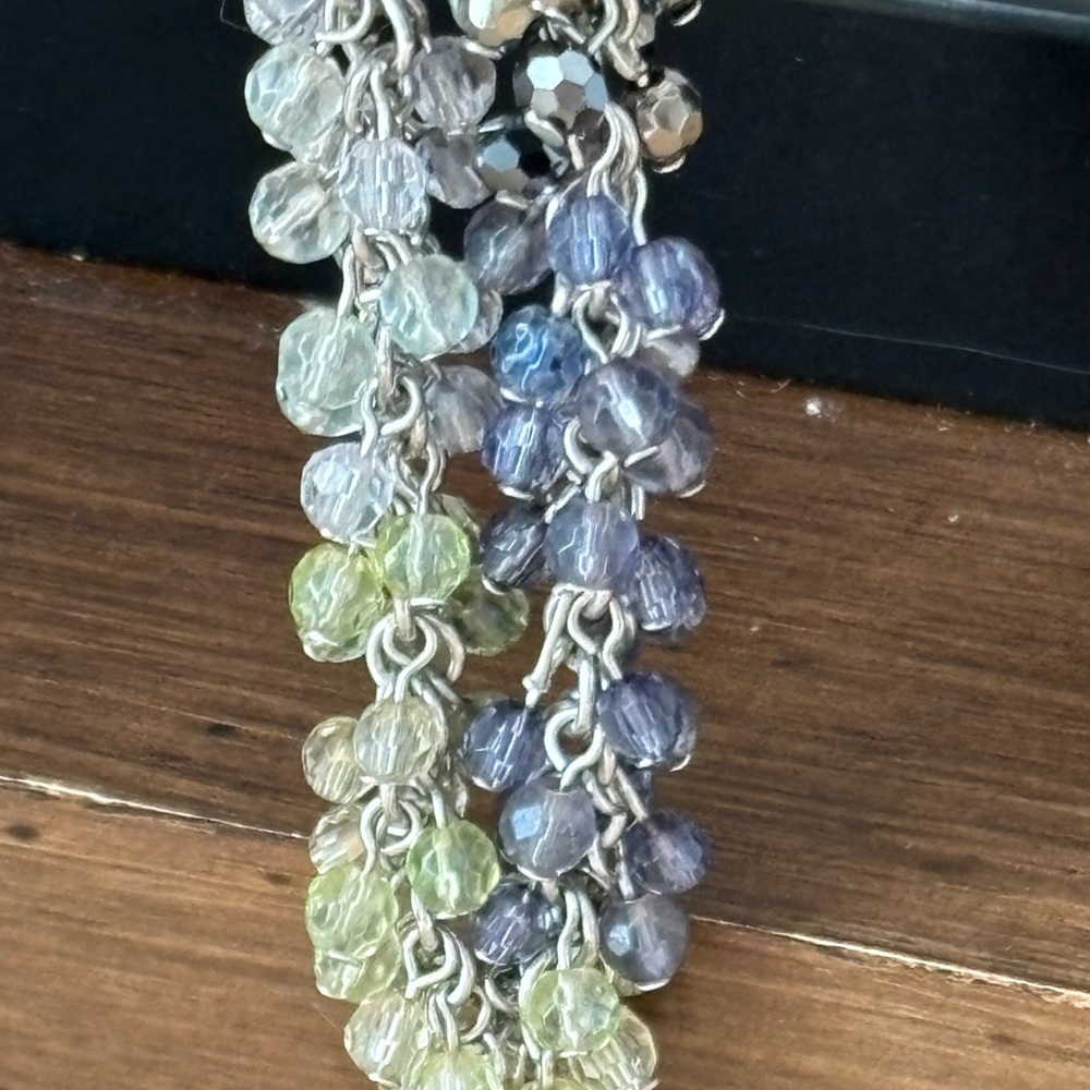 Coldwater Creek necklace / blue, gray and sage color beads/ silver tone